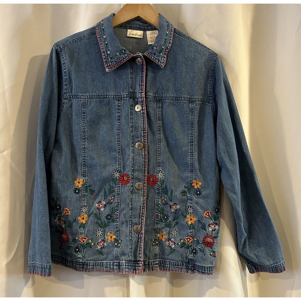 Vintage Bobbie Brooks Floral Embroidered Jean Jacket Size Small
